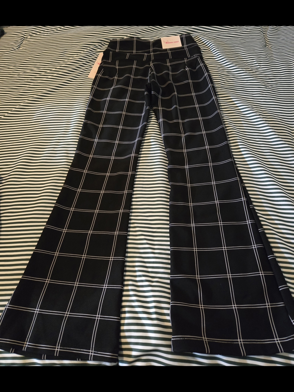Black Windowpane Flare Pants - Picture 4 of 4